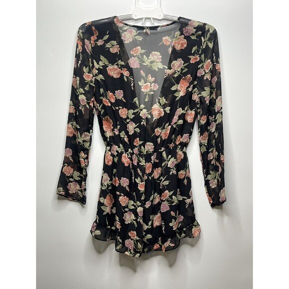 Cecico Romper Women’s M Black Pink Floral Design - Picture 5 of 8